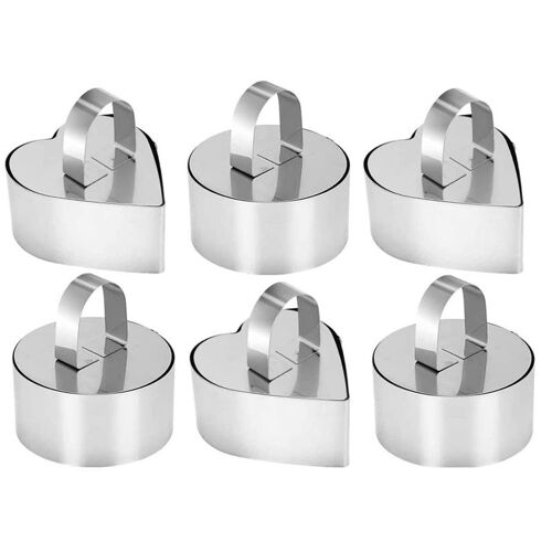 Anneaux À Mousse En Acier Inoxydable, Cercle De Gâteau, Moule À Dessert, Outils De Cuisson Avec Poussoir 6 Pièces (Rond Et Coeur) 9109-May14A27387