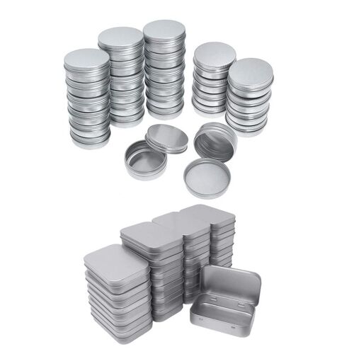 Boîtes À Vis Rondes En Aluminium 40X, Couvercle À Vis Rond Et 24 Paquets De Boîtes Métalliques Rectangulaires Vides À Charnière 9109-May14A28119