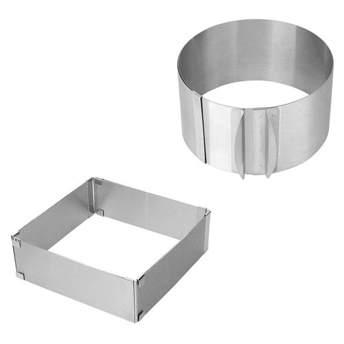 Ensemble De 2 Moules À Gâteaux Réglables, Anneau À Mousse Rond + Carré De 6 À 12 Pouces En Acier Inoxydable 9109-May14a27381