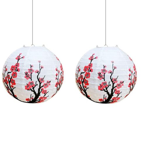 Lanterne Ronde Chinoise En Papier Blanc, Fleur De Prunier Chinoise, Lampe De Style Oriental Chinois, Cadeau De Décoration Pour La Maison, Paquet De 5 9109-May14A28340
