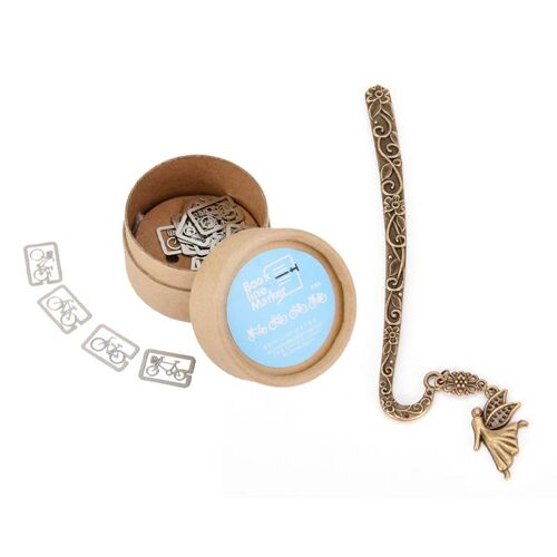 Lot De 20 Signets Métalliques De 4 Styles, Marqueurs De Ligne De Champ Souvenirs Avec Boîte, Vélo Et 1 Marque-Page En Alliage, Marque-Page À Motif Fée 9109-May14A24143