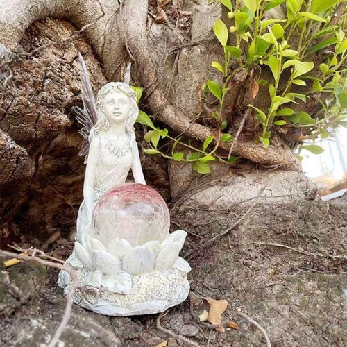 Statue Féerique Avec Lumière Solaire Led, Décoration De Jardin, Lampe De Nuit Artistique, Figurine Ornementale En Résine, Décoration Artisanale Pour L 9109-May14A24192