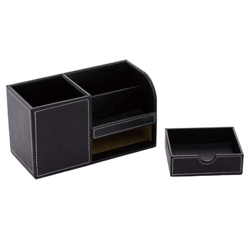 Organisateur De Bureau En Cuir, Conteneur De Stylos Multifonctionnel Avec Petit Tiroir, Stylo/Crayon, Téléphone Portable, Télécommande De Bureau 9109-May14A24128