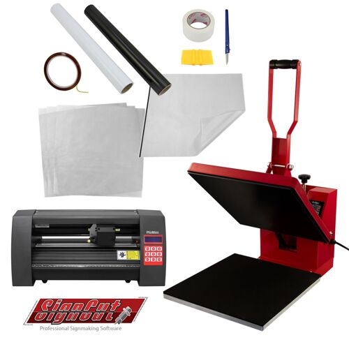 Presse à Chaud 38x38 cm Rouge & Découpe de Vinyle 36cm - Sublimation&Création - Logiciel SignCutpro 2 & Multitude D'accessoires