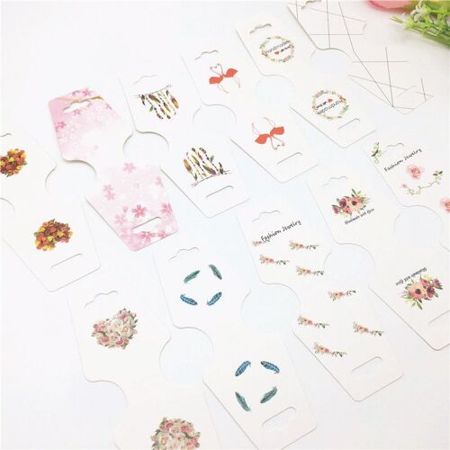 Lot De 100 Pièces De Papier Fait À La Main Avec Amour Fleur, Accessoires Bijoux, Emballage Carte Collier/Pendentif/Chaîne, Carte D'Exposition 12X4.5Cm 9109-May14A15263