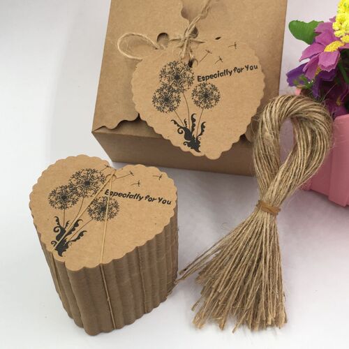 Étiquettes En Forme De Coeur Marron, 50 Pièces, Cordes En Chanvre, Décoration De Fête D'Anniversaire Pour Enfants, Carte D'Étiquette Suspendue Sac De G 9109-May14A16172