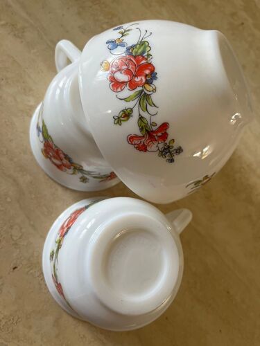 Arcopal 2 X Tasse Soucoupe + 1 Bol Rétro Coffee Cups Saucers Motif Ronsard ??