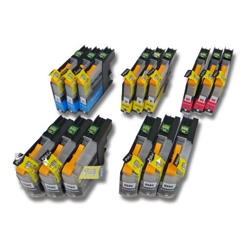 vhbw 15x cartouches d'imprimante avec chip remplace Brother LC123, LC123BK, LC123C, LC123M, LC123Y - kit 3x cyan, 3x magenta, 6x noir, 3x jaunir