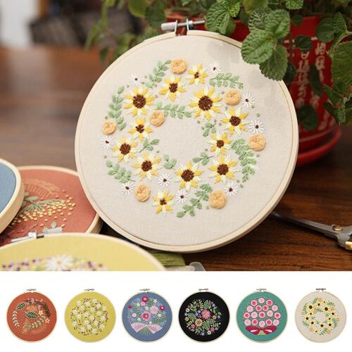 Kit De Broderie À Faire Soi Même, 1 Pièce, Motif De Fleurs, Point De Croix, Avec Cerceau, Aiguille De Démarreur, Artisanat 9109-May14A08385