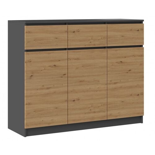PARME - Commode moderne 3 tiroirs 3 portes - Dimensions 97x120x40 - Meuble de rangement - Buffet - Gris&Chêne