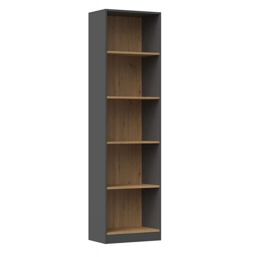 Kaffi - Bibliothèque Style Scandinave Salon - 50x30x181 - 5 Tablettes - Étagère À Livres - Gris&chêne