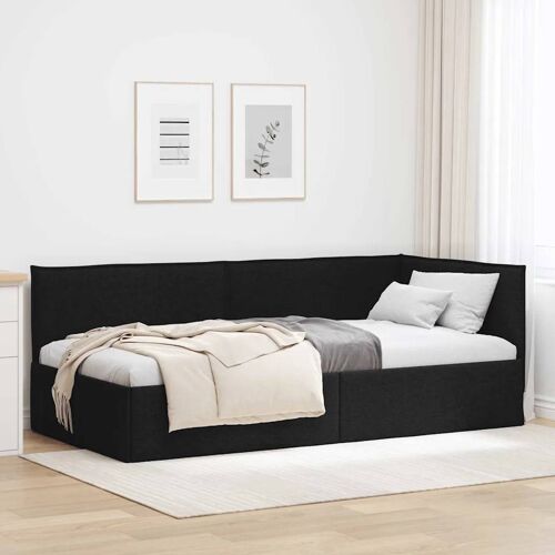 vidaXL Cadre de lit d'angle avec tête de lit Noir 80 x 200 cm tissu