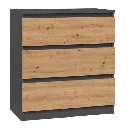 ASTER T3 - Commode de chambre 3 tiroirs - 77x70x40 - Meuble de rangement - Style Scandinave - Gris/Artisan