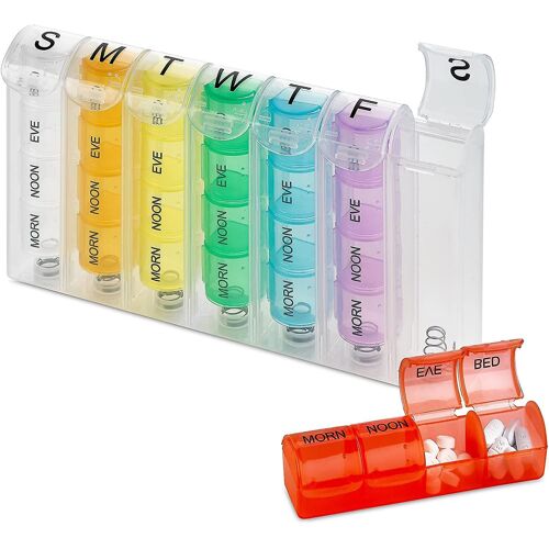 Pilulier Hebdomadaire - Distributeur De Médicaments 7 Jours Avec Compartiments Individuels Pour Le Matin, Le Midi, Le Soir Et Le Coucher