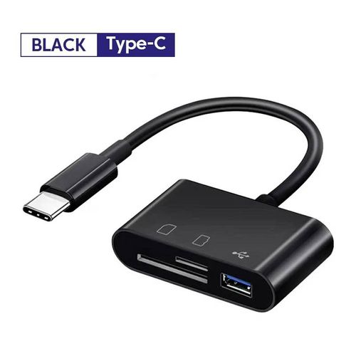 3 en 1 Micro USB Type C Adaptateur Multifonctionnel USB TF SD Lecteur de Carte USB-C Carte Mémoire Adaptateur Pour Macbook Samsung Ordinateur Portable--Black