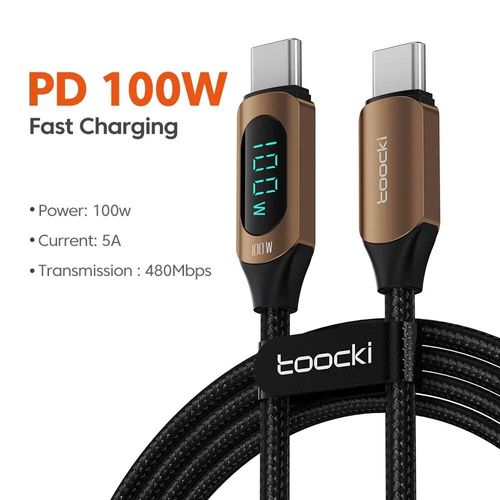 Toocki-Câble De Charge Rapide De Type C Vers Type C,100w Pd,Chargeur Usb C Vers Usb C,Câble D'affichage Pour Xiaomi,Poco F3,Realme,Macbook,Ipad-1m-100w C- C Brown