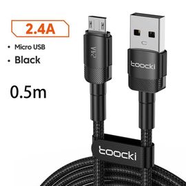 Toocki 2.4A câble Micro USB Charge rapide PD QC Charge rapide Micro câble pour Samsung S6 S7 Redmi Note écouteur ventilateur USB cordon de données--Micro 0.5m Black