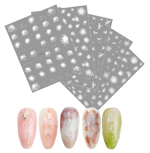 Autocollants Élégants Pour Nail Art À Fleurs Blanches ¿ Motif Dégradé Autocollant 3d Pour Une Superbe Décoration D'ongles Diy 