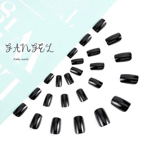 Faux Ongles En Acrylique Noir Brillant De Qualité Supérieure - 24 Embouts Couvrants En 12 Tailles Pour Un Ajustement Parfait - Application Facile 