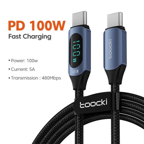 Toocki-Câble De Charge Rapide De Type C Vers Type C,100w Pd,Chargeur Usb C Vers Usb C,Câble D'affichage Pour Xiaomi,Poco F3,Realme,Macbook,Ipad-1m-100w C- C Blue