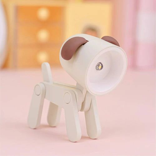 Led Veilleuse Mini Lampe De Bureau Pliante Mignon Lumières Pour Animaux De Compagnie Chien Cerf Portable Veilleuse Étudiant Salon Décor Cadeau--Off White Dog