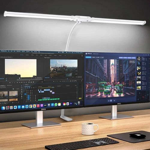 Double Tête Unique Led Pince Lampe De Bureau Réglable Ordinateur Lampes De Table Moniteur Lumière Architecte Lampe De Table Pour Bureau Lampes De Lecture--Double-Head White
