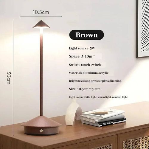 Lampe Led De Table Rechargeable Avec Capteur Tactile,Lampe De Bureau De Nuit Pour Restaurant,Hôtel,Bar,Chambre À Coucher,3 Températures De Couleur,Gradation Continue--Brown