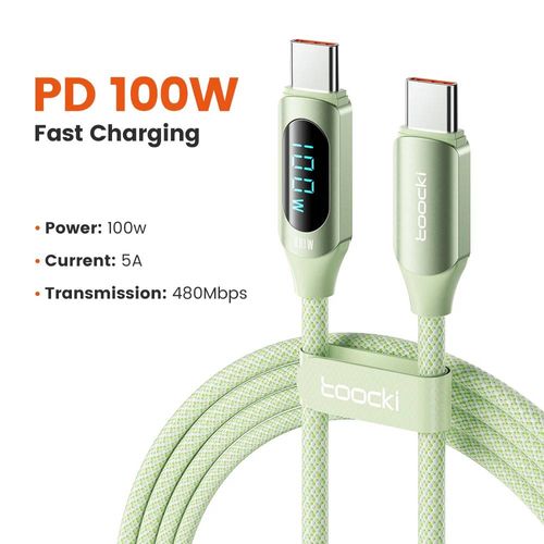 Toocki-Câble De Charge Rapide De Type C Vers Type C,100w Pd,Chargeur Usb C Vers Usb C,Câble D'affichage Pour Xiaomi,Poco F3,Realme,Macbook,Ipad-1m-100w C-C Green