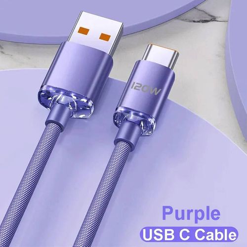 nouveau 120W USBA vers Type C vers câble USBC pour iPhone 15 16 17 série PD charge rapide USB C cordon de données pour Xiaomi OPPO Samsung-0.25m-USB C Purple