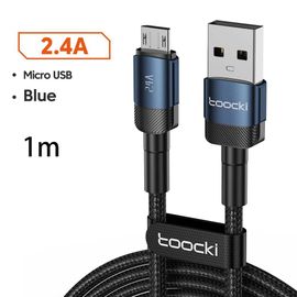 Toocki 2.4A câble Micro USB Charge rapide PD QC Charge rapide Micro câble pour Samsung S6 S7 Redmi Note écouteur ventilateur USB cordon de données--Micro 1m Blue