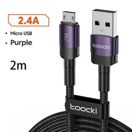 Toocki 2.4A câble Micro USB Charge rapide PD QC Charge rapide Micro câble pour Samsung S6 S7 Redmi Note écouteur ventilateur USB cordon de données--Micro 2m Purple