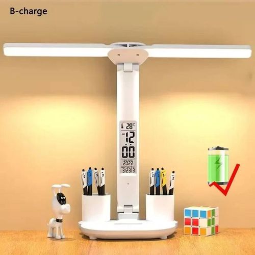 Lampe De Table Rechargeable Pour Étude,Lampe De Bureau Lampe De Lecture Lampe De Table Led Avec Ventilateur,Lampe De Lecture D'affichage D'horloge Led--2 Head Charging