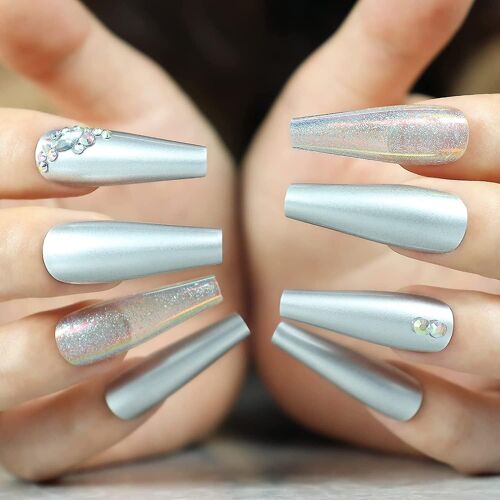 Faux Ongles Extra Longs, Mats Et Ombrés, Avec Strass Et Noeud 3d - 30 Pièces De Qualité Supérieure 