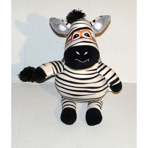 Peluche Zebre Audika 27 Cm - Doudou Zebre Assis Lunette Orange