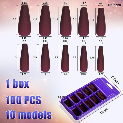 Lot De 100 Faux Ongles Mats Extra Longs À Coller En Forme De Cercueil ¿ Faux Ongles Artificiels De Haute Qualité Pour Nail Art Et Usage Personnel. 