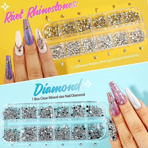 Kit De Démarrage Ultime Pour Nail Art : 11 440 Strass, Feuilles Et Paillettes Pour De Superbes Designs D'ongles Et Des Créations Diy