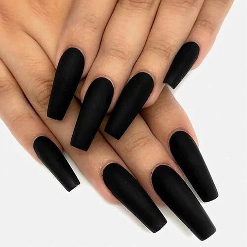 Lot De 24 Faux Ongles Ballerines Noirs Mats ¿ Style Punk Rock Avec Autocollants Et Mini Lime Pour Une Application Facile 