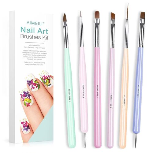 Ensemble De Pinceaux Professionnels Pour Nail Art - 6 Pinceaux Essentiels Pour Vernis Gel Et Créations Créatives - Parfait Pour Les Débutants Et Les Pros