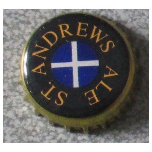 Capsule De Bière Écossaise St. Andrews Amber Ale-Croix Blanche Sur Fond Bleu-Lettre Jaunes Sur Fond Noir- Belhaven Brewery