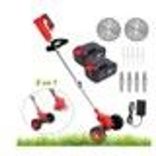 Débroussailleuse sans Fil avec 2 Batteries 4.0A , 3 en 1 Coupe-Bordure 90° Régler avec Roue de Guidage pour Coupe de Jardin,
