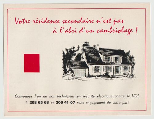 Carte Publicitaire Ancienne Votre Résidence Secondaire N'est Pas À L'abri D'un Cambriolage !