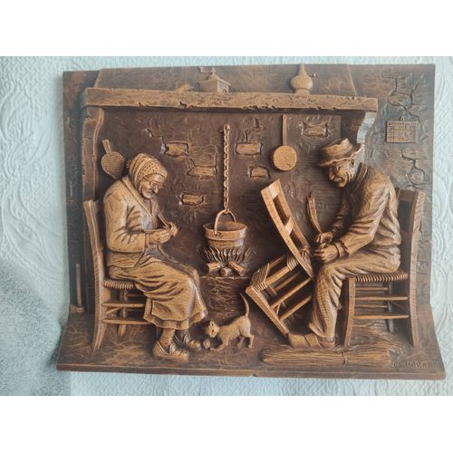 Vintage Français C A MORAND Plaque en résine de bois Signé