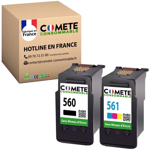 COMETE - 560 561 - PACK 2 cartouches PG-560 CL-561 PG560 CL561 compatible CANON sans affichage du niveau d'encre Noir + Couleur - COMETE CONSOMMABLE