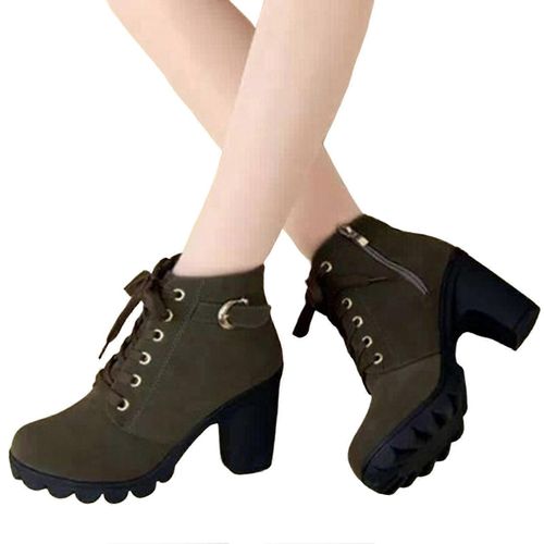 Femmes Temps Chaud Porter Bottes Fermeture Éclair De Couleur Unie Et Bottes À Boucle En Cuir Pour L'automne Hiver Porter Quotidiennement-Vert-Adulte-39-Femelle
