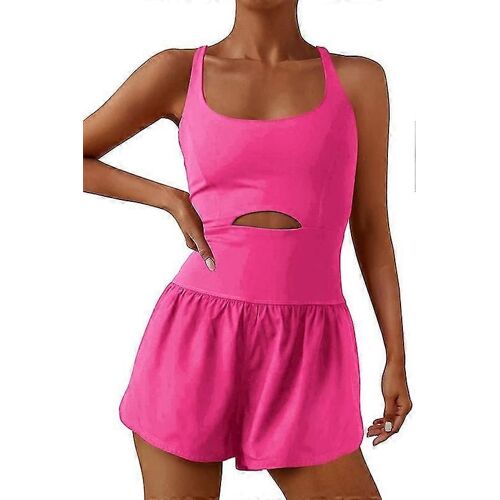 Femmes Col Rond Débardeur Avant Jumpsuit Strappy Short Yoga Romper-Rose-Adulte-L-Femelle