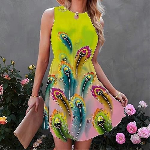 Femmes Sans Manches Été Plage Sunrobe Décontractée Vacances Mini Robe Col Rond Réservoir Robes-2xl-Adulte-6-Femme
