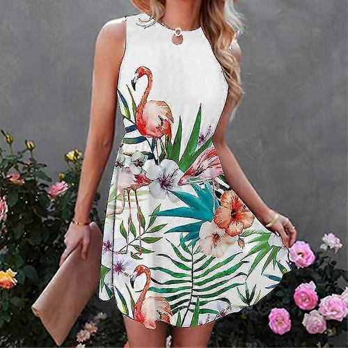 Femmes Sans Manches Été Plage Sunrobe Décontractée Vacances Mini Robe Col Rond Réservoir Robes-M-Adulte-4-Femelle