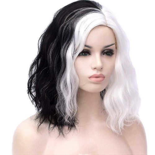 Demi-Blanc Moitié Noir Femmes Courtes Bob Perruques Pour Cospaly Halloween Déguisement