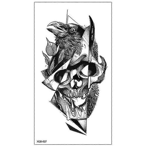 Crâne Noir Halloween Squelette Tatouage Temporaire Pour Hommes Adultes Réaliste Lion Tigre Loup Effrayant Faux Tatouage Autocollant Avant-Bras Tatoo (Xqb-527)