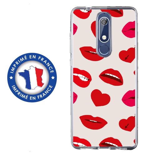 Coque souple pour Nokia 5-1 avec impression Motifs lèvres et coeurs rouges